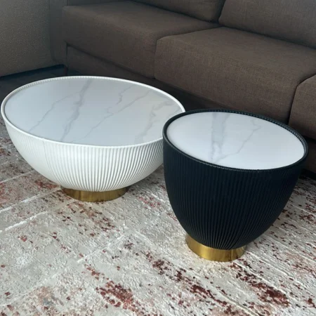 Luxury Dual Round Leather Coffee Table