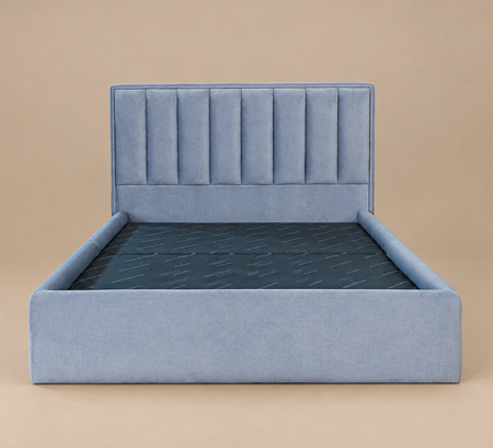 Minimal Gray-Blue Upholstered Platform Bed with 2 bedsides