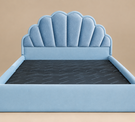 Scalloped Light Blue Upholstered Bed