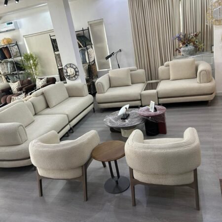Yvonne sofa set with 6 pillows, cup holder & charger