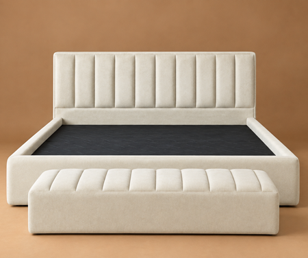 6 by 6 bed with 2 bedsides and storage ottoman